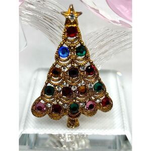 Vintage Eisenberg Ice Christmas Tree Brooch Multicolor Rhinestones 2.5"